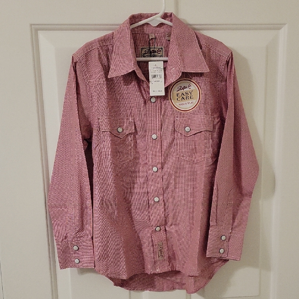 NWT Rafter C Boys Cowboy Faux Pearl Snap Red And White Shirt Size M (8)